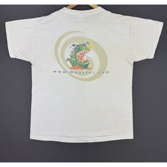 Vintage 90's Monster Dot Com Website Promo Rare Computer Art Graphic White Shirt - Picture 1 of 14